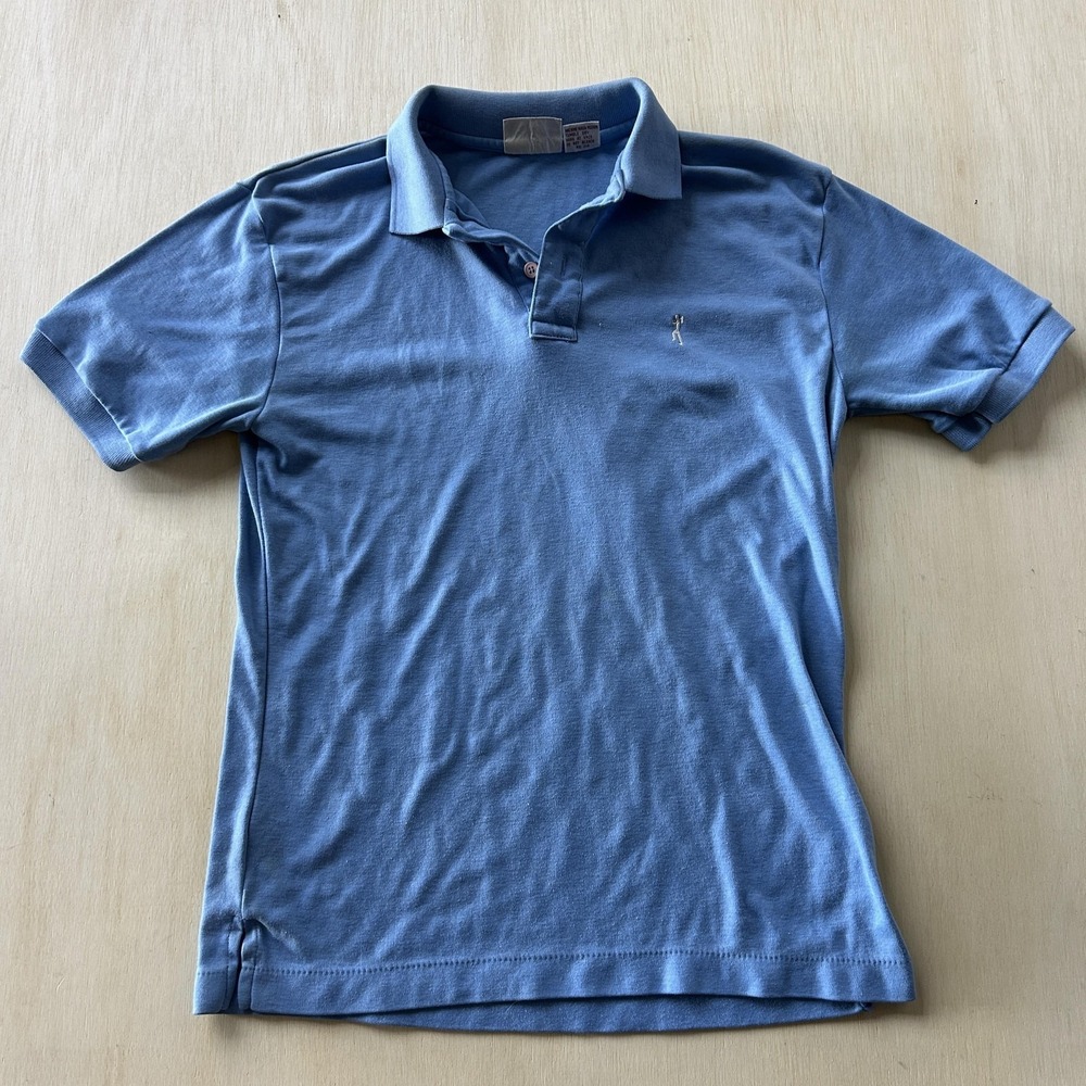 Vintage 80s Madrigal Polo Shirt Men Small Blue Golf Embroidered Golfer Logo Knit